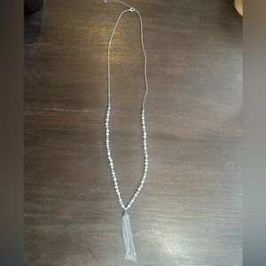 Elegant Silver and Pastel Beaded Necklace with Tassel